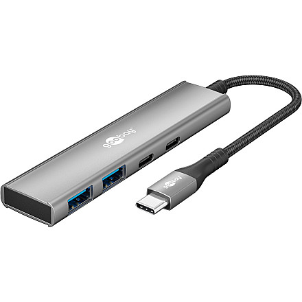 Goobay 76563 Slim 4-portowy koncentrator USB, USB-C™ auf USB-C™/USB-A, 5 Gbit/s, сірий - 1