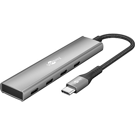 Goobay 76564 Slim 4-portowy koncentrator USB, USB-C™ auf USB-C™, 5 Gbit/s, szary - 1
