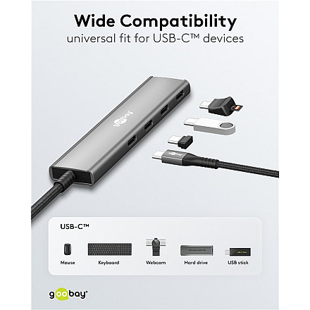 Goobay 76564 Slim 4-portowy koncentrator USB, USB-C™ auf USB-C™, 5 Gbit/s, szary - 6
