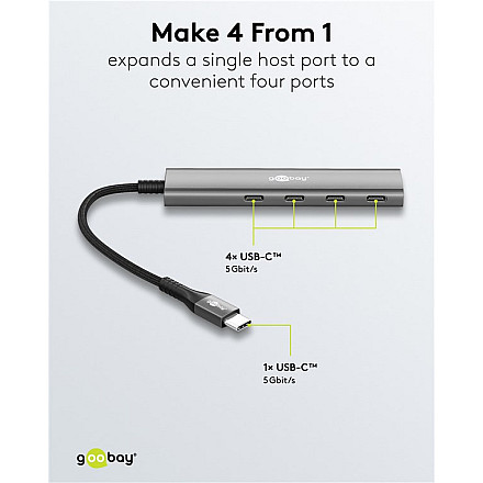 Goobay 76564 Slim 4-portowy koncentrator USB, USB-C™ auf USB-C™, 5 Gbit/s, szary - 5