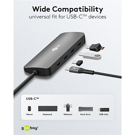 Goobay 76565 Slim 4-portowy koncentrator USB, USB-C™ auf USB-C™, 10 Gbit/s, сірий - 6