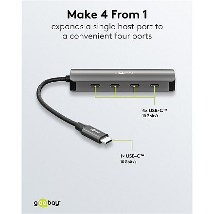 Goobay 76565 Slim 4-portowy koncentrator USB, USB-C™ auf USB-C™, 10 Gbit/s, сірий - 5