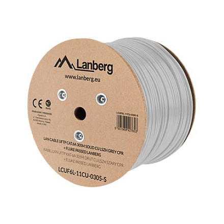 Lanberg Кабель LAN CAT.6A UFTP 305M Solid CU LSZH сірий CPR + Fluke Passed | LCUF6L-11CU-0305-S - 1