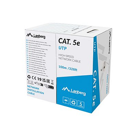 Lanberg Кабель LAN CAT.5E UTP 100M Solid CU Grey Fluke Passed | LCU5-12CU-0100-S - 1