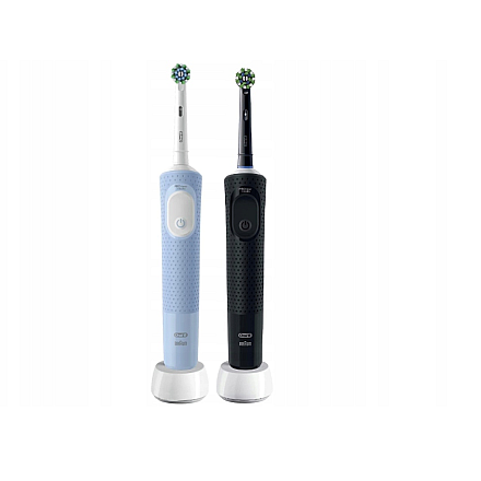 Електрична зубна щітка Oral-B Vitality Pro Duo з 2 насадками, 3 режимами чищення, акумуляторна, для дорослих, чорна/синя/біла - 2