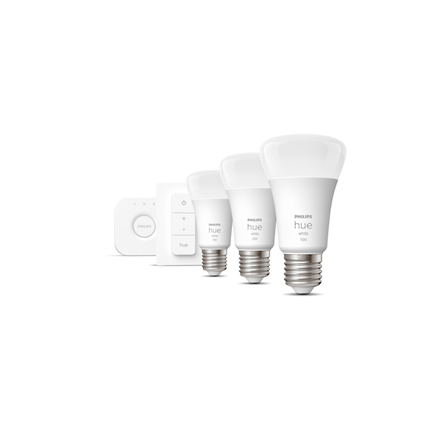 Philips Hue W Starter Kit 9,5W A60 E27 3szt, Bridge, Switch Philips Hue | Hue W Starter Kit 9,5W A60 E27, 3szt, Bridge, Switch | E27 | 9,5W | Ciepła biel 2700K | Bluetooth i Zigbee - 2