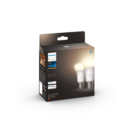Philips Hue W 9W A60 E27 opakowanie 2 sztuki Philips Hue | Hue W 9W A60 E27, opakowanie 2 sztuki | E27 | 9 W | Ciepła biel 2700K | Bluetooth i Zigbee - 5