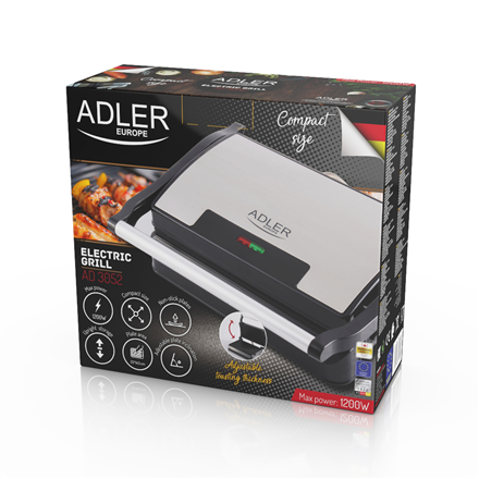 Grill електричний Adler AD 3052 настільний ze stali nierdzewnej 1200 W з антипригарнийmi платаmi та regulowanym nachyleniem talerza - 7