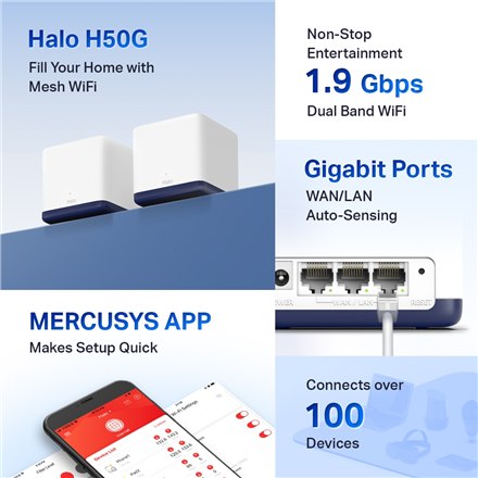 Mercusys AC1900 Whole Home Mesh Wi-Fi System Halo H50G (2-Pack) - 8