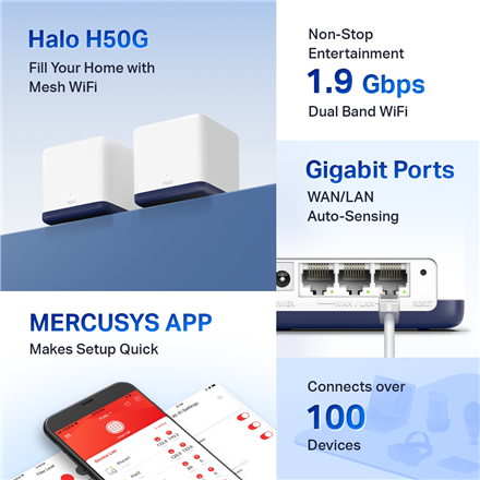 Mercusys AC1900 Whole Home Mesh Wi-Fi System Halo H50G (2-Pack) - 3