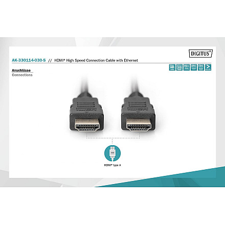 Digitus HDMI High Speed with Ethernet Чоловічий 19-pinowy HDMI typ A - 8