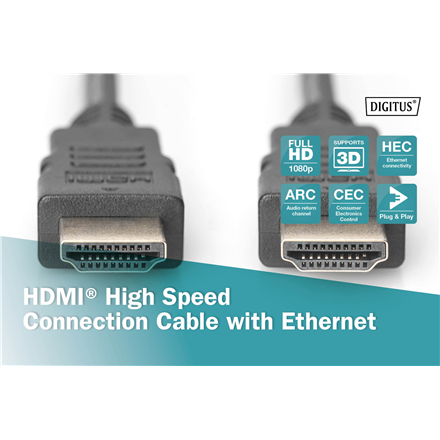 Digitus HDMI High Speed with Ethernet Чоловічий 19-pinowy HDMI typ A - 3