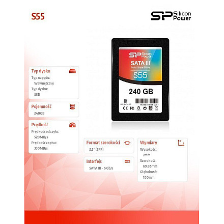 SSD диск Silicon Power Slim S55 240 GB SATA 550 MB/s читання 450 MB/s з гарантією 36 місяців - 9