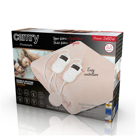Camry | Koc elektryczny | CR 7424 | Liczba poziomów ogrzewania 8 | Liczba osób 2 | Można prać | Polar koralowy | 2 x 60 W | Beżowy - 5