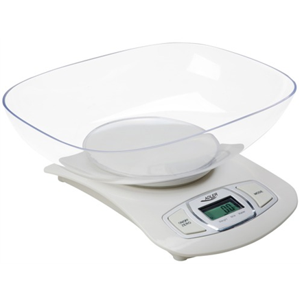 Adler AD 3137 Kitchen scale, Capacity 5 kg, Division 1 g, Large LCD display, Automatic zeroing/Auto-off, Large bowl, White Adler - 1