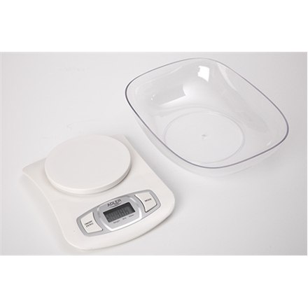 Adler AD 3137 Kitchen scale, Capacity 5 kg, Division 1 g, Large LCD display, Automatic zeroing/Auto-off, Large bowl, White Adler - 6