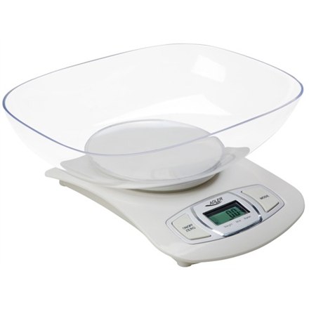 Adler AD 3137 Kitchen scale, Capacity 5 kg, Division 1 g, Large LCD display, Automatic zeroing/Auto-off, Large bowl, White Adler - 4