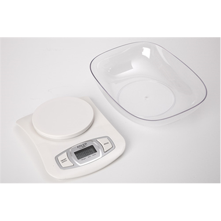Adler AD 3137 Kitchen scale, Capacity 5 kg, Division 1 g, Large LCD display, Automatic zeroing/Auto-off, Large bowl, White Adler - 3