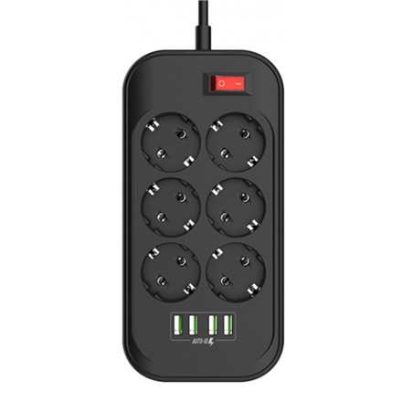 ColorWay CW-CHE64B Power Socket Colorway:6 plugs/4USB Black 2M - 2