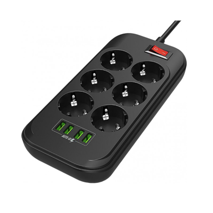ColorWay CW-CHE64B Power Socket Colorway:6 plugs/4USB Black 2M - 1
