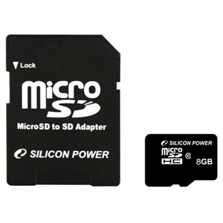 Silicon Power | 8 GB | MicroSDHC | Памʼять flash klasa 10 | Адаптер SD - 3