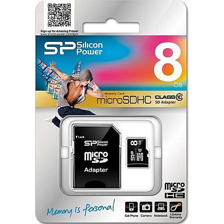 Silicon Power | 8 GB | MicroSDHC | Памʼять flash klasa 10 | Адаптер SD - 4