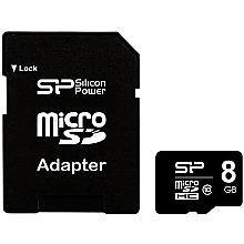 Silicon Power | 8 GB | MicroSDHC | Памʼять flash klasa 10 | Адаптер SD