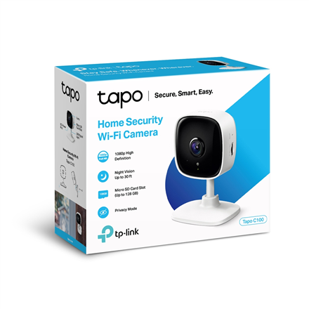 TP-LINK | Home Security Wi-Fi Camera | Tapo C100 | Cube | MP | 3.3mm/F/2.0 | Tryb prywatności, alarm dźwiękowy i świetlny, wykrywanie ruchu i powiadomienia | H.264 | Micro SD, maks. 128 GB - 3