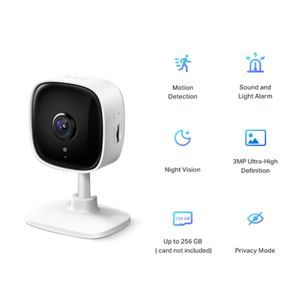 TP-LINK | Home Security Wi-Fi Camera | Tapo C110 | Cube | 3 MP | 3.3mm/F/2.0 | Tryb prywatności, alarm dźwiękowy i świetlny, wykrywanie ruchu i powiadomienia, zaawansowany noktowizor | H.264 | Micro S - 3
