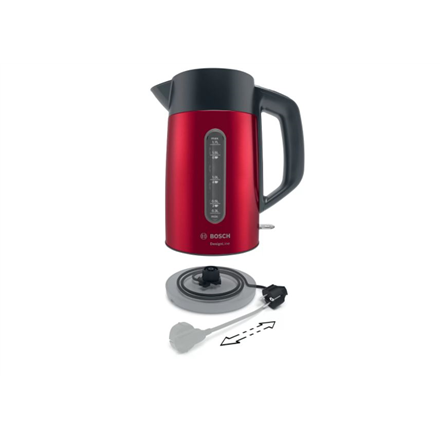 Bosch | Kettle | DesignLine TWK4P434 | Electric | 2400 W | 1.7 L | Stainless steel | 360° rotational base | Red/Black - 3