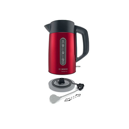 Bosch | Kettle | DesignLine TWK4P434 | Electric | 2400 W | 1.7 L | Stainless steel | 360° rotational base | Red/Black - 8