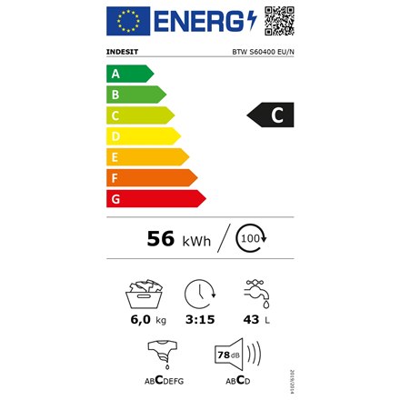 INDESIT BTW S60400 EU/N Пральна машина Клас енергоефективності C - 12