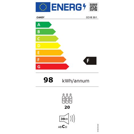 Candy | Chłodziarka do wina | CCVB 30/1 | Klasa efektywności energetycznej F | Wbudowana | Pojemność 20 butelek | Typ chłodzenia | Czarny - 6