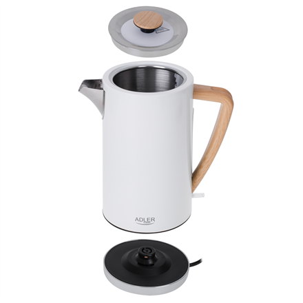 Електрочайник Adler AD 1347w, 2200 W, 1.5 L, ze stali nierdzewnej, білий, obrotowa podstawa 360°. - 6