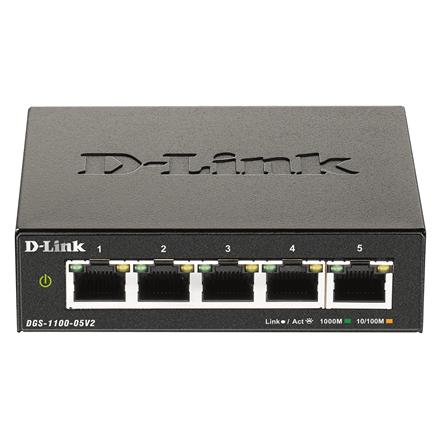 D-Link | Smart Managed Switch | DGS-1100-05V2/E | Managed L2 | Rackmountable | 10/100 Mbps (RJ-45) ports quantity | 1 Gbps (RJ-45) ports quantity 5 | SFP ports quantity | PoE ports quantity | PoE+ por - 1