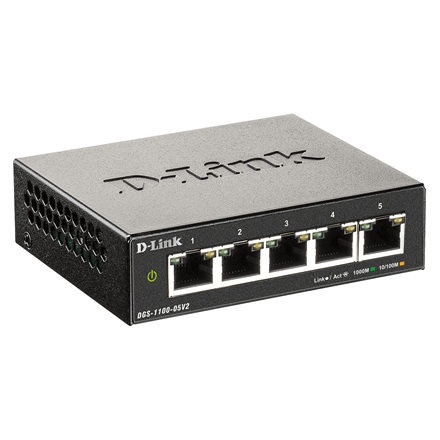 D-Link | Smart Managed Switch | DGS-1100-05V2/E | Managed L2 | Rackmountable | 10/100 Mbps (RJ-45) ports quantity | 1 Gbps (RJ-45) ports quantity 5 | SFP ports quantity | PoE ports quantity | PoE+ por - 3