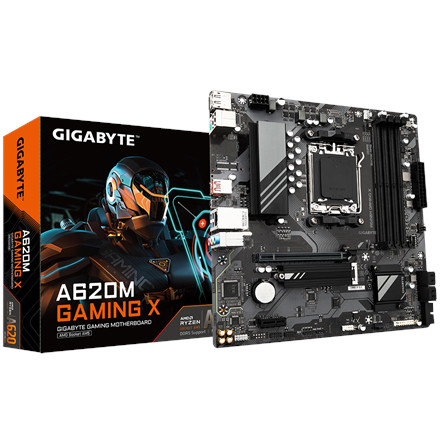 Gigabyte | A620M GAMING XG10 | Rodzina procesorów AMD | Gniazdo procesora AM5 | DDR5 DIMM | Gniazda pamięci 4 | Obsługiwane interfejsy dysków twardych SATA, M.2 | Liczba złączy SATA 4 | Chipset AMD A6 - 6