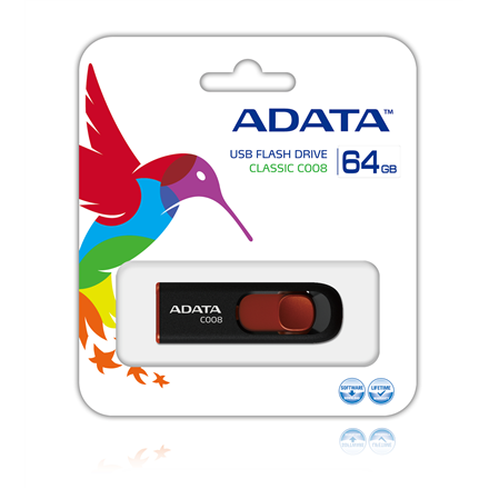 USB-накопичувач ADATA C008 64 GB, 2.0 / Czarno-червона - 2