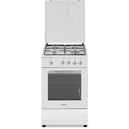 Kuchenka gazowa Simfer 4401SGRBB.1 | Kompaktowy piekarnik | Kolor biały | Szerokość 50 cm | Głębokość 55 cm | Pojemność 49 L - 1