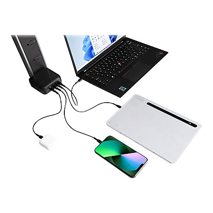Targus power adapter - GaN - 2 x USB-C, 2 x 9 pin USB Type A - 100 Watt - 3