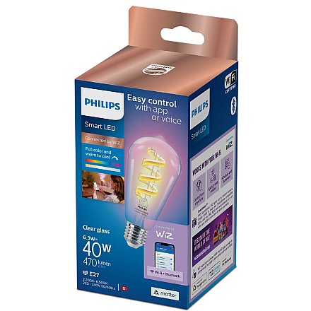 WiZ Philips Smart WiFi Filament Clear ST64 E27 6.3W 470Lm RGB Wizarding World - 2