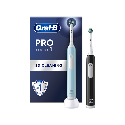Електрична щітка для зубів Oral-B Pro Series 1 Duo, акумуляторна, для дорослих, 2 головки, 3 режими чищення, синьо-чорна - 2