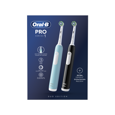Електрична щітка для зубів Oral-B Pro Series 1 Duo, акумуляторна, для дорослих, 2 головки, 3 режими чищення, синьо-чорна - 4