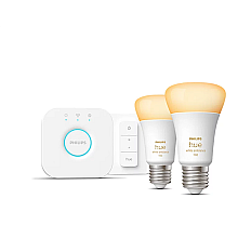 Zestaw startowy HueWA: 2 sztuki żarówek, mostek, przełącznik | E27 | 11 W | Jasne światło od ciepłej do zimnej bieli, 2200-6500K | Bluetooth i Zigbee