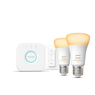 Zestaw startowy HueWA: 2 sztuki żarówek, mostek, przełącznik | E27 | 11 W | Jasne światło od ciepłej do zimnej bieli, 2200-6500K | Bluetooth i Zigbee