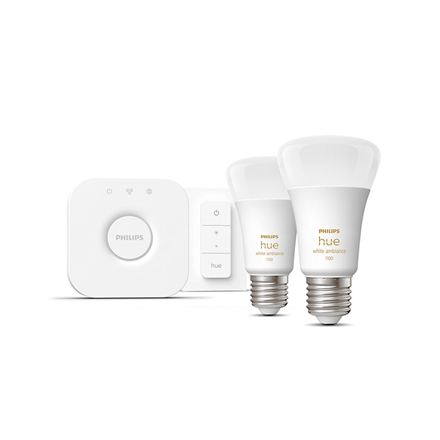 Zestaw startowy HueWA: 2 sztuki żarówek, mostek, przełącznik | E27 | 11 W | Jasne światło od ciepłej do zimnej bieli, 2200-6500K | Bluetooth i Zigbee - 2