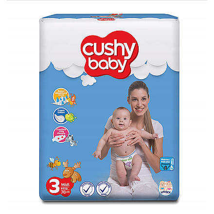 Pieluszki jednorazowe Cushy Baby rozmiar 3, 70 szt. - 1
