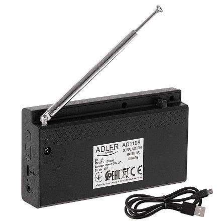 Adler AD 1198 FM Travel Radio, 87.5 – 108 MHz RDS, Speaker power 3W, Black - 6