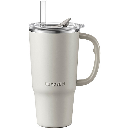 BUYDEEM Kubek termiczny ze з трубочкою 700 ml, DS57, Oat White - 1