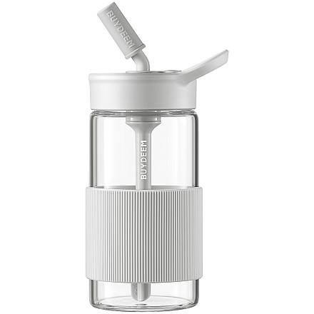 BUYDEEM Szklana butelka ze з трубочкою 500 ml, CD1017, Oat White - 1